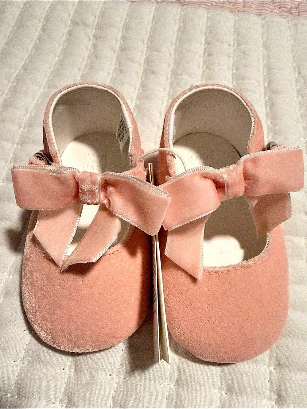 Janie and Jack Velvet Bow Ballet Flat Pink Baby 12-18M